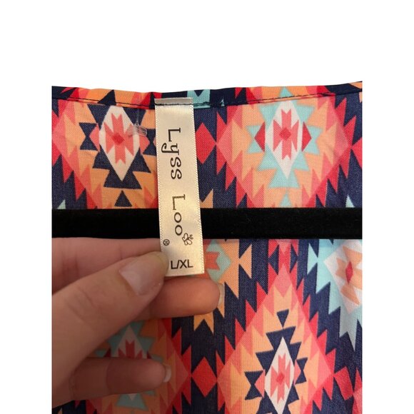 Lyss Loo Womens Aztec Print Flutter Sleeve Loose Fit Tunic Dress L/XL 100% Polye - Picture 5 of 6